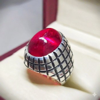 Pure Silver Ring with Red Gemstone