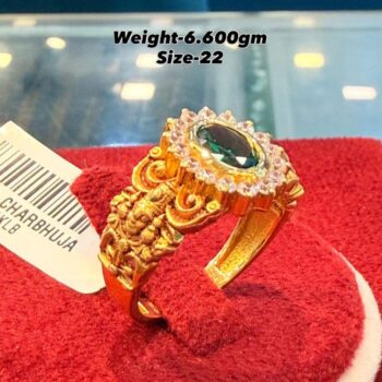 22K Gold Emerald Stone Designer Ring for Men – Antique Style