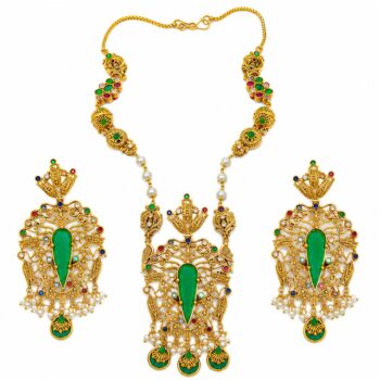 Antique Green Stone Bridal Necklace Set