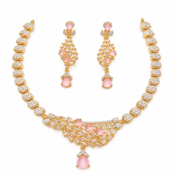 Pink Crystal Bridal Necklace Set